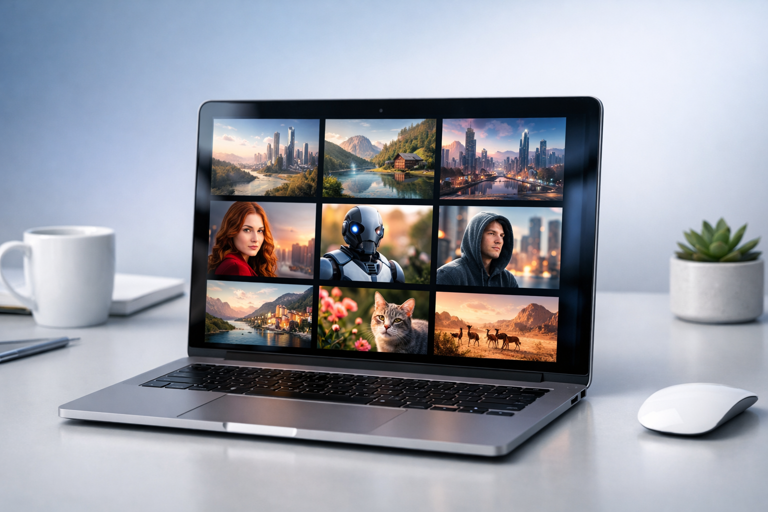 AI prompting workspace with generated image variations